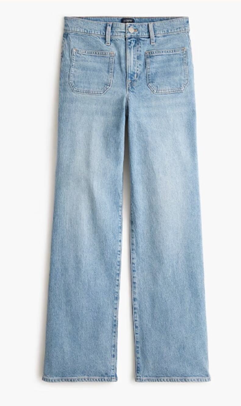 J. Crew Slim Wide Leg Patch Pocket Jeans in All Day Stretch Ligt Wash Blue 30